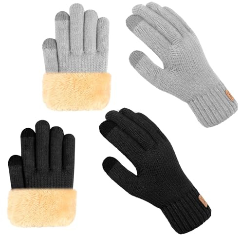prota 2 Paar Winterhandschuhe Damen Herren, Damen Winterhandschuhe mit Fleecefutter, Touchscreen Warme Gedehnt Dicke Strickhandschuhe Wollhandschuhe für Laufen Radfahren Ski