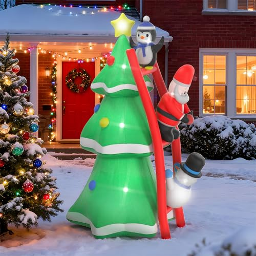 LZQ Árbol de Navidad hinchable de 240 cm, LED blanco luminoso, con escalera, decoración navideña, hinchable, exterior interior, luces LED, decoración para jardín, terraza, gran figura luminosa de