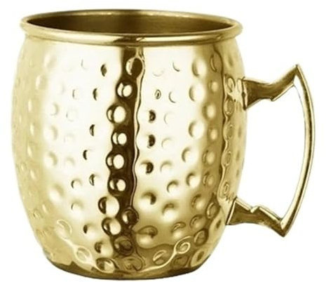 Moscow Mule Becher aus Edelstahl, gehämmert, verkupfert, Bierbecher, Kaffeetasse, Bar, Trinkgeschirr (Gold), 550 ml, 1 Stück