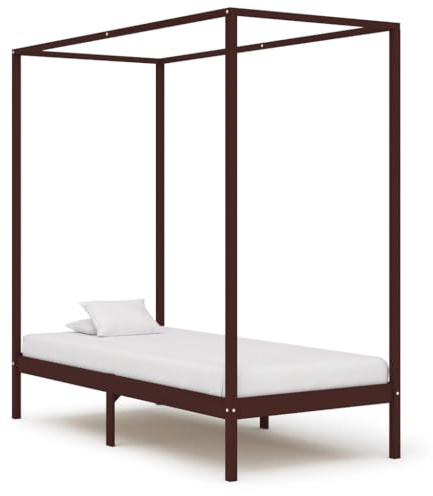 JHQHSM Himmelbett-Gestell Dunkelbraun Massivholz Kiefer 100 x 200 cm mit Oberrahmen für Vorhänge - Robustes Lattenrost für hohen Schlafkomfort und Privatsphäre