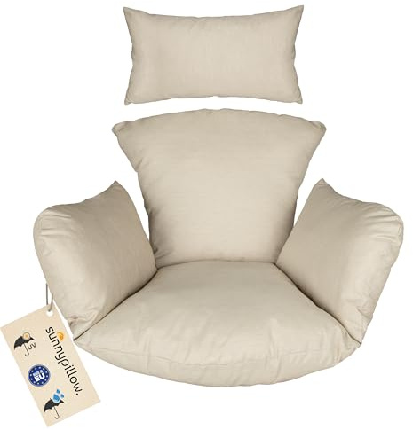 sunnypillow Hängesessel Kissen, Auflage für Rattan & Polyrattan, Creme | Hängeschaukel, Polster, Sitzauflage für Hängekorb, Extra Dick 15cm, UV, beständig, wasserdicht, Outdoor, Indoor