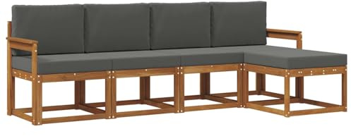 vidaXL Outdoor-Sofagarnitur mit Kissen 5 pcs Natur und Anthrazit, Moderner Garten-Sofa-Set, Robustes Lounge-Möbel für Terrasse und Patio, Akazie für den Garten