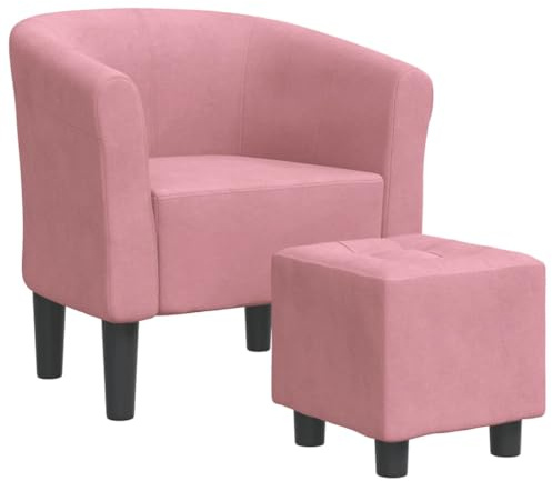 Yisssmeng Fauteuil club avec repose-pieds en velours rose - 70 x 56 x 68 cm - Fauteuil de lecture confortable avec structure en bois de pin - Meuble de salon moderne pour salon, chambre à coucher