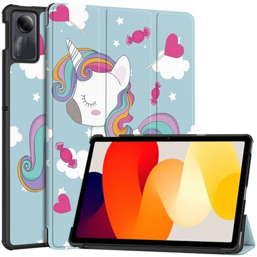 Techsuit für Xiaomi Redmi Pad SE 11 Hülle mit 360 Schutz, Verstellbarem Ständer, Mikrofaser Innenfutter, Schlankem Design, Anti Fingerabdruck, FoldPro Series, PU Leder, Einhorn