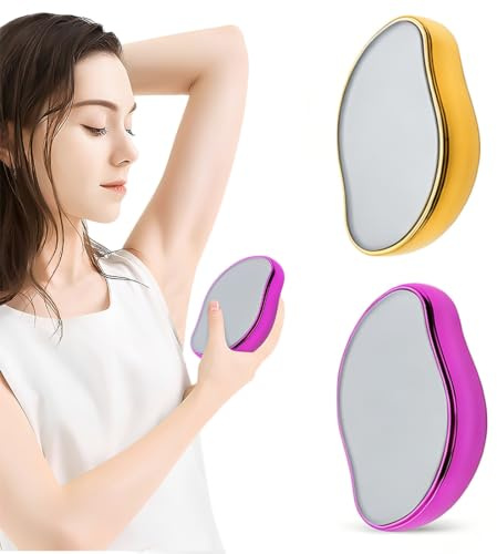 AJNZAU 2 Piezas Depilador, Bonita Forma Buen Efecto Depilatorio, Piedra Depilatoria De Cristal Nano Para Espalda Y Brazos (Vidrio Esmerilado, Amarillo, Rosa)