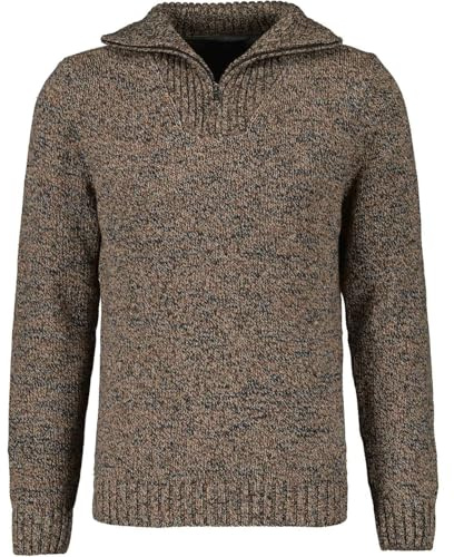 RAGMAN Herren Strickpullover mit Troyer-Kragen Taupe-Grau mouliniert-187, 3XL