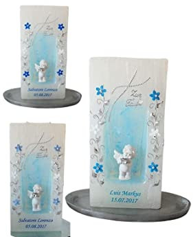 Taufkerze/GeburtstagskerzeSchutzengel mit HerzSonder Form Giebel-Kerze, inkl,Name,Datum**Junge Mädchen B076HR41MB