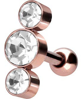 PIERCINGLINE Ohrpiercing 3 Kristalle Chirurgenstahl Piercing Schmuck Ohr Helix roségoldfarben