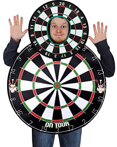 Dartscheiben-Kostüm und Dartscheiben-Hut – Unisex Verkleidung Dartscheibe Neuheit Sportzubehör – angeschnittene Kapuze – perfekt für Junggesellenabschiede, Kneipentour und Sportveranstaltungen
