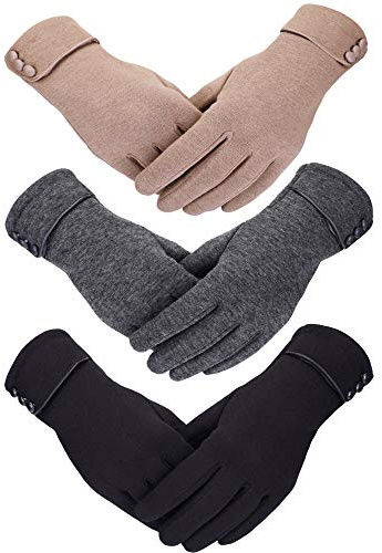 Patelai 3 Pairs Womens Gloves Winter Touchscreen Texting Phone Windproof Gloves Warm Fleece Lined Cold Weather(Black, Gray, Khaki)