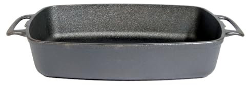 Ungarischer Bräter aus Gußeisen, 7,5 kg, 45 x 27 x 9 cm, 7056 cm³, Schwarz, Ohne Deckel, Geeignet für Gas- und Elektro-Backofen