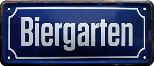 WOGEKA ART Retro Blechschild Biergarten für Bier-Trinker witziger Spruch als Geschenk-Idee zum Geburtstag Weihnachten zur Dekoration 28x12 cm Vintage-Design aus Metall 1313