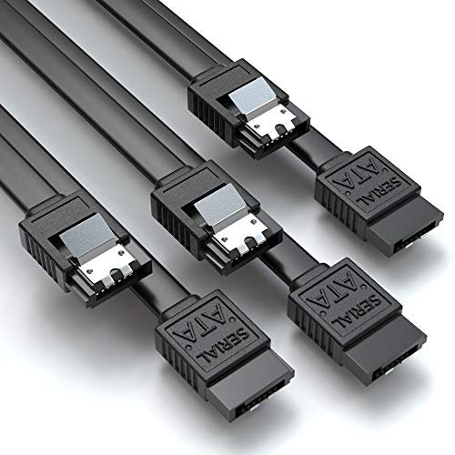 JAMEGA – 3x 50cm SATA III Kabel | S-ATA 3 Datenkabel 6 Gbit/s Verbindungskabel Anschlusskabel für SSD HDD Metall-Clip 2x Gerade L-Type Stecker - Schwarz
