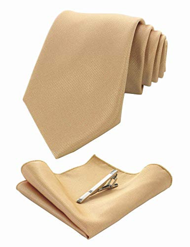 JEMYGINS Seide Krawatte Krawatten und Einstecktuch mit krawattenklammer Set für Herren Seidenkrawatten Hochzeit Schlips,Gold