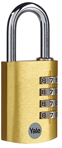 Yale YE3CB/38/131/1/GO - Standardschutz - Aluminium-Kombinationsschloss Vorhängeschloss Gold 38mm - Stahlbügel - 4-Zahlenschloss