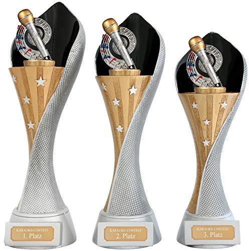 pokalspezialist Pokal L Mikrofon Gesang Singen AUXON Trophäe 3 Größen mit Gravur