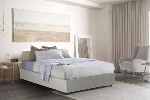 Letto Piazza e Mezza Bianca, Letto Contenitore con Rivestimento in Ecopelle, 100% Made in Italy, Apertura Laterale, Adatto per Materasso Cm 120x190, Bianco