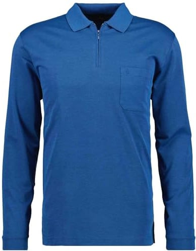 Ragman Herren Softknit-Poloshirt Langarm mit Zip, Blau-melange, S