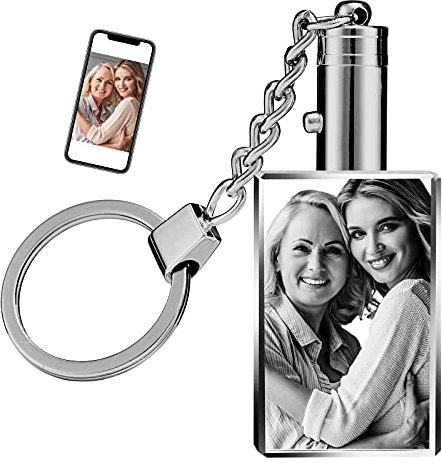 Cristal Personnalisables Porte-Clés Photo Texte Prenom,Personnalisé LED Lumière Porte-Clés Voiture avec Gravé Photo, Personnalisé Cristal Cadeau Homme Femmes Noël Saint Valentin