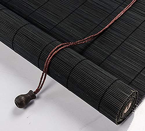 Bambus-Rollo Schwarz,Natürliche Bambusrollo,Bambus Raffrollo,Nicht Transparentes Bambus Rollo,Sichtschutz Rollo,Schnurzugrollo Vorhang,für Fenster/Türen/Balkone,Anpassbare Größe (90x160cm/36x63in)