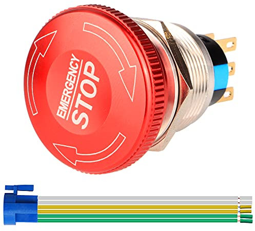 Gebildet Interruptor de Botón de Parada de Emergencia con Cierre de Metal de Acero Inoxidable de 22mm 12-220V 3A 2NO 2NC con Enchufe de Conexión