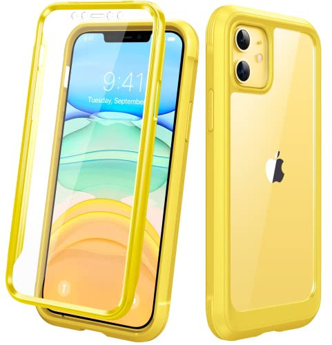 Diaclara Compatible with iPhone 11 Case, Full Body with Built-in Touch Sensitive Anti-Scratch Screen Protector, Soft TPU Bumper Clear Compatible with iPhone 11 6.1 (Yellow)