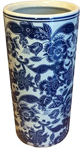 M S L Blue and White Flowers Ceramic Umbrella Stand Walking Stick Stand Large Vase