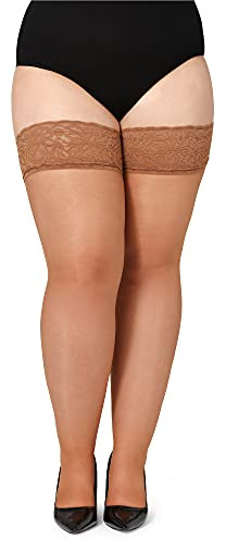 Bellivalini Damen halterlose Strümpfe mit Spitze Plus Size 20 DEN BLV-1126