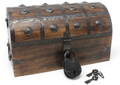 Nautical Cove Handmade Pirate Treasure Chest for Kids Prizes & Classroom with Lock and Skeleton Keys – Lockable Wooden Storage Chest Box, Pirate Decor, Decorative Wooden Box - (Medium 11 x 6 x 6.75)