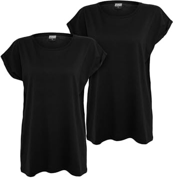 Urban Classics Damen Extended Shoulder Tee 2er Pack – Baumwoll T-Shirt mit überschnittenen Schultern, Loose Fit Basic für Alltag, Freizeit & Streetwear,Black+Black,5XL