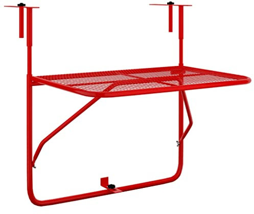 vidaXL Balkontisch Klappbar Balkonhängetisch Hängetisch Klapptisch Gartentisch Tisch Balkon Beistelltisch Balkonklapptisch Rot 60x40cm Stahl