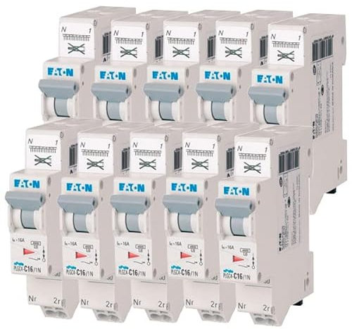 EATON 109130 PLGC4-C16/1N – MODULAR DISJONCOR PH/N – Weiß – GRAU – 1P+N / 16 A – C-KURBE – Direktanschluss ohne Schrauben – 10 Schutzschalter