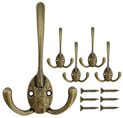 Mokife Gancio Appendiabiti da Parete, 5 Pezzi Bronzo Anticato Ganci Attaccapanni Metallo Tripli Ganci Appendi Cappotto per Vestiti Vestaglia Asciugamano Cappello Chiave