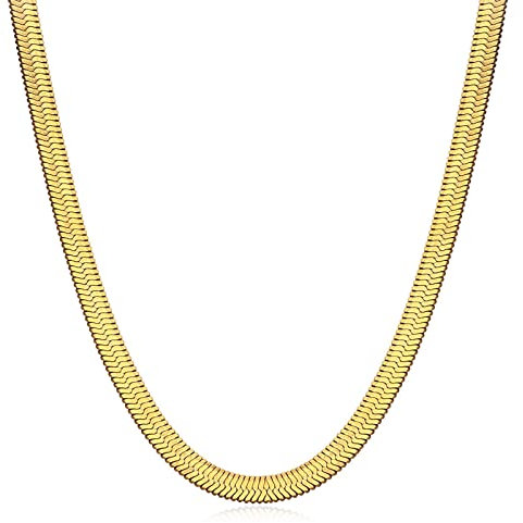 NEHZUS Edelstahl Gold Halskette für Frauen, 14 Karat vergoldet Fischgrätenkette Halsketten, Gold Schlangenkette Choker Halsketten für Sie