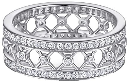 Lieson Damen Ring 925 Silber, Frauen Ringe Mit Stein Rundherum Hohlrund Zirkonia Hochzeitsringe Silber Größe 54 (17.2)