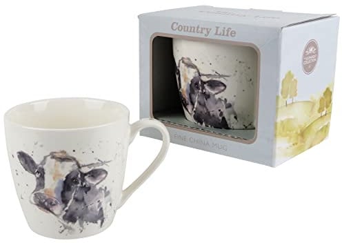 lesser and pavey LP34124 - Tazza in ceramica, motivo mucca, 1 pezzo, colore: Bianco