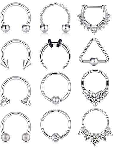 Zolure 16G Chirurgenstahl Septum Piercing Septum Nasenpiercing Horseshoe Piercing Ohrpiercing Septum Lippenpiercing Cartilage Ohrpiercing 8-10mm