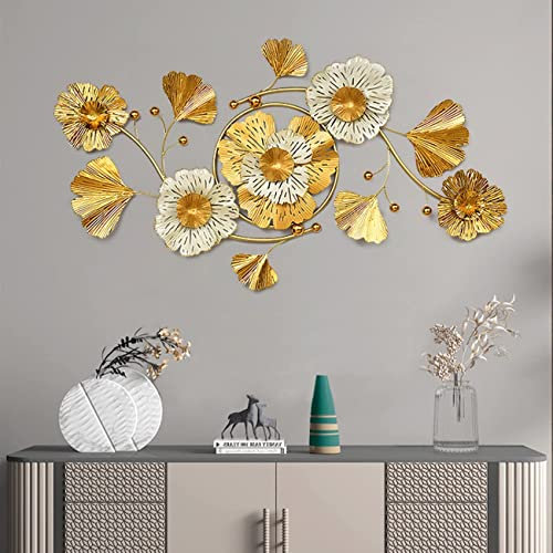 fikujap Wanddeko Metall Gingko,3D Deko Gold, Wanddeko Blätter, Wandschmuck, Wandskulptur Metall, Wandverzierung, Metallbild 3D Wandornament für Wohnzimmer Dekoration Schlafzimmer Hotel