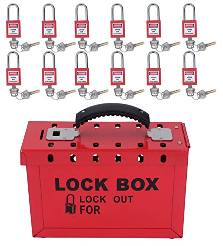 Lockout Box Padlock Set, Portable Safety Group Lockout Box with 12 Pcs 38mm Padlocks 24 Pcs Keys Safe Padlocks for Lock Out