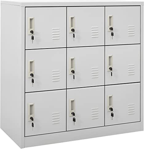 YEZIYIYFOB Schließfachschrank Hellgrau 90x45x92,5 cm Stahl Werkzeugschrank Aktenschrank Metallschrank Vorratsschrank BüRoschrank Werkstattschrank Aktenschrank AbschließBar mit 9 Fächern