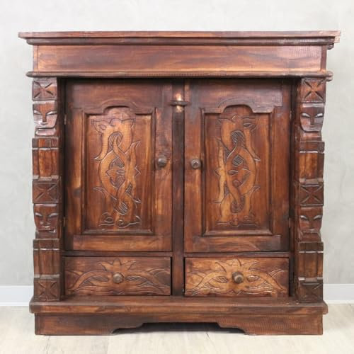 Oriental Galerie Schrank mit Schubladen Flurschrank Kommode Sideboard Dielenschrank Telefonschrank 80 x 80 cm Braun Tribal