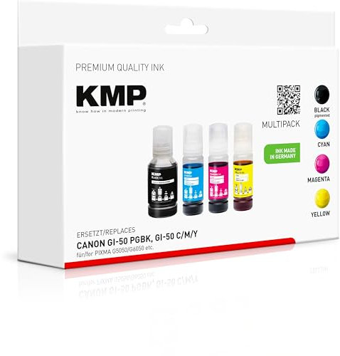 KMP Nachfülltinte passend für Canon GI50PGBK, GI50C, GI50M, GI50Y Multipack - 1579,1005 - für Canon Pixma G 5045, 5050, 5055, 6045, 6050, 6055... etc.