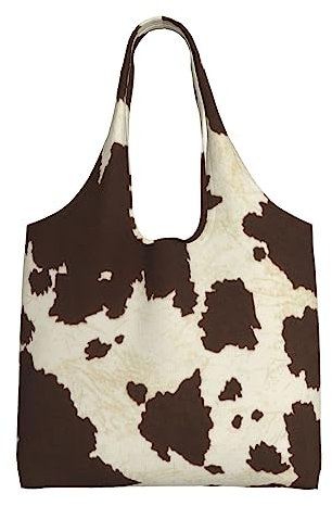 PIXOLE Einkaufstasche, Sterne, Totenkopf-Druck, Leinen, stilvolle Tragetasche, wiederverwendbare Einkaufstasche, für Frauen, Kuhfell-Aufdruck, Einheitsgröße