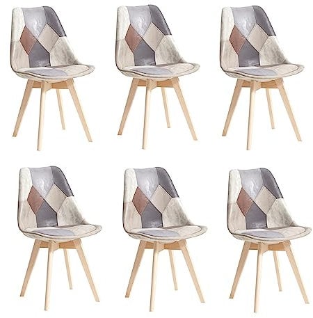 EGOONM 6er Set Skandinavischen Esszimmerstühlen, Gepolstert, Retro-Stühle, Moderne Küchenstühle mit Pu-Leder überzogen (Grau)