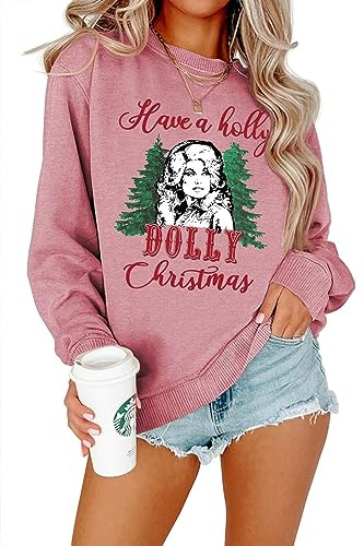 VESMARP Pull à Manches Longues pour Femme avec Inscription « Have A Holly Dolly Christmas Witch », Rose Gold, S