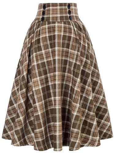 DayaEmmoTQ Jupe Longue Vintage d'Hiver Élégante - Ligne A - Taille Haute - Midi Plissée Décontractée - Élastique, Jaune, M