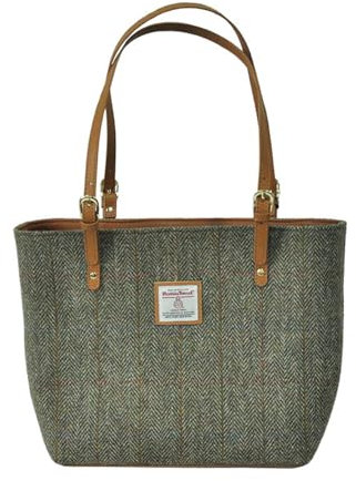 TAILORMAP Harris Tweed Große Tragetasche für Damen, Fischgrätenmuster, Grün, Large