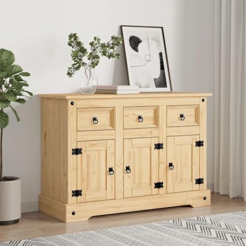Festnight Alacena de Cocina Armario Aparador Cocina/Buffet Aparador de Comedor Mueble Auxiliar con Puerta de Vidrio para Salón 112 x 43 x 78 cm Miel