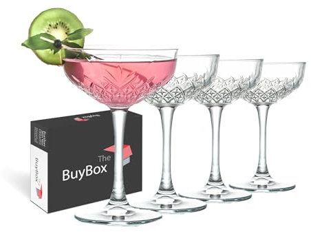 GOSOYO Large Martini Glasses, Vintage Coupe Cocktail Glasses Set of 4 (8.6oz/255ml). Champagne, Espresso Martini Glasses, Margarita Glasses, Crystal Design