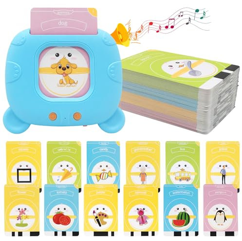 Cuackamily Sprechende Flash-Karten, 112 Blätter 224 Wörter Standard englisch Lernkarteikarten, Bär Vorschul Lernspielzeug für Kleinkinder Ab 1-6 Jahre, Spielzeug Geschenk Kinder Mädchen Jungen(Blau)